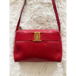 Salvatore Ferragamo Red Calf Leather Vara Ribbon Bow Crossbody Camera Bag